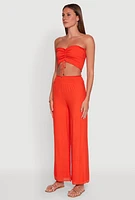 Womens Ruched Sweetheart Smocked Tube Top, Orange, Size M