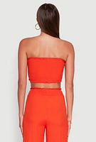Womens Ruched Sweetheart Smocked Tube Top, Orange, Size M