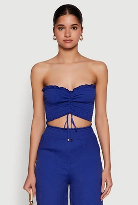 Womens Ruched Sweetheart Smocked Tube Top, Blue, Size XL