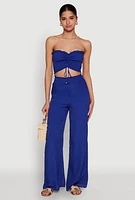 Womens Ruched Sweetheart Smocked Tube Top, Blue, Size XL