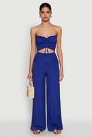 Womens Ruched Sweetheart Smocked Tube Top, Blue, Size XL
