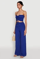 Womens Ruched Sweetheart Smocked Tube Top, Blue, Size XL