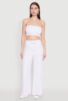Womens Smocked High Waisted Palazzo Pants, White, Size XL
