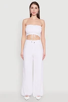 Womens Smocked High Waisted Palazzo Pants, White, Size S