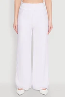 Womens Smocked High Waisted Palazzo Pants, White, Size S