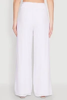 Womens Smocked High Waisted Palazzo Pants, White, Size S