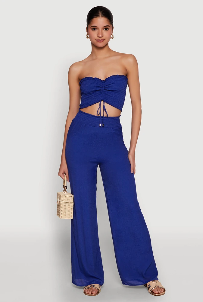 Womens Smocked High Waisted Palazzo Pants,