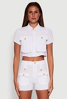 Womens Airy Cargo Pocket Button Front Shirt, White, Size M