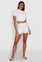 Womens Airy Cargo Pocket Button Front Shirt, White, Size M