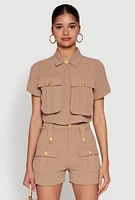 Womens Airy Cargo Pocket Button Front Shirt,