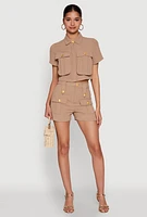 Womens Airy Cargo Pocket Button Front Shirt,