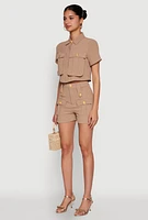 Womens Airy Cargo Pocket Button Front Shirt,