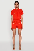 Womens Airy Cargo Pocket Button Front Shirt, Orange, Size L