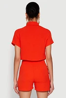 Womens Airy Cargo Pocket Button Front Shirt, Orange, Size L