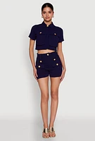 Womens Airy Cargo Pocket Button Front Shirt, Blue,