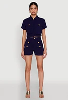Womens Airy Cargo Pocket Button Front Shirt, Blue,