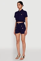 Womens Airy Cargo Pocket Button Front Shirt, Blue,