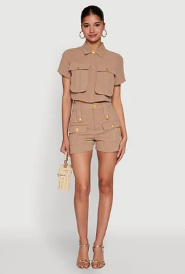Womens Airy Cargo Pocket Shorts, Khaki, Size M
