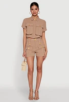 Womens Airy Cargo Pocket Shorts, Khaki, Size M