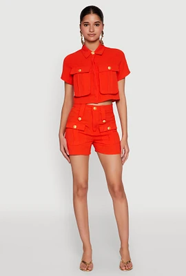 Womens Airy Cargo Pocket Shorts, Orange, Size S