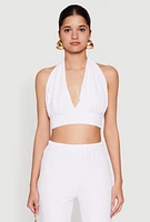 Womens Bubble Knit Tie Back Halter Top, White, Size S