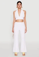 Womens Bubble Knit Tie Back Halter Top, White, Size S
