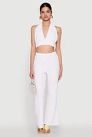 Womens Bubble Knit Tie Back Halter Top, White, Size S