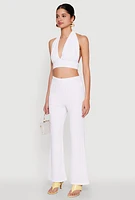 Womens Bubble Knit Tie Back Halter Top, White, Size S
