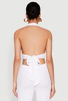 Womens Bubble Knit Tie Back Halter Top, White, Size S