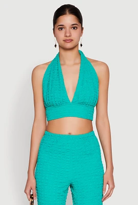 Womens Bubble Knit Tie Back Halter Top,