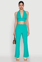 Womens Bubble Knit Tie Back Halter Top,