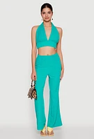 Womens Bubble Knit Tie Back Halter Top,