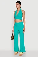 Womens Bubble Knit Tie Back Halter Top,