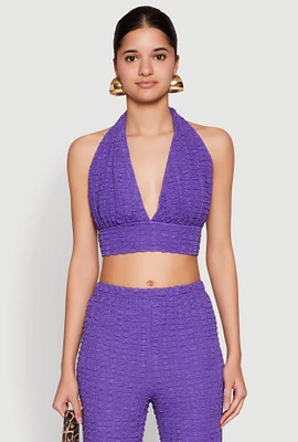 Womens Bubble Knit Tie Back Halter Top,