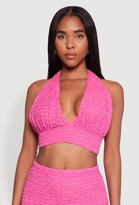 Womens Bubble Knit Tie Back Halter Top, S