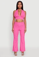 Womens Bubble Knit Tie Back Halter Top, S
