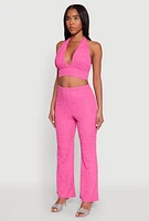Womens Bubble Knit Tie Back Halter Top, S