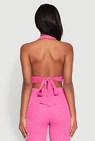 Womens Bubble Knit Tie Back Halter Top, S