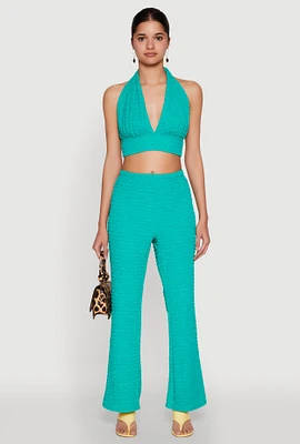 Womens Bubble Knit Flared Leg Pants,