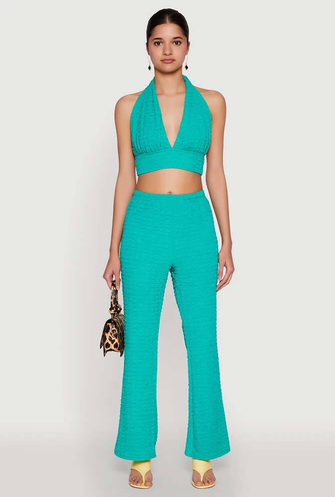 Womens Bubble Knit Flared Leg Pants,