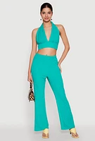 Womens Bubble Knit Flared Leg Pants,