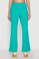 Womens Bubble Knit Flared Leg Pants, Green, Size XL