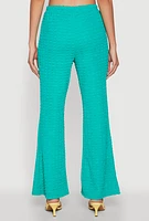 Womens Bubble Knit Flared Leg Pants, Green, Size XL