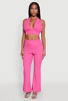 Womens Bubble Knit Flared Leg Pants, S