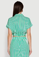 Womens Faux Wrap Striped Crop Top, Green,