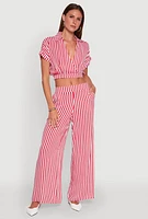 Womens Faux Wrap Striped Crop Top, Red, Size XL