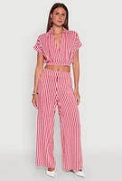 Womens Faux Wrap Striped Crop Top, Red, Size XL