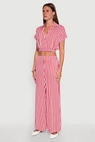 Womens Faux Wrap Striped Crop Top, Red, Size XL