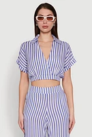 Womens Faux Wrap Striped Crop Top,