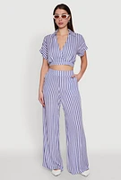 Womens Faux Wrap Striped Crop Top,